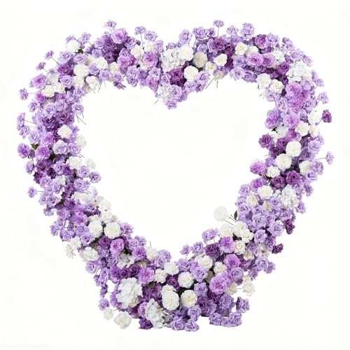 Heart-Shaped Rose Flower Arrangement - Floral Decor for Wedding Arch, Proposal, Party & Event Backdrops, Indoor Outdoor Use（Stand NOT Included） (Self-White) - color: Self-white