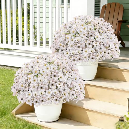 22 Pack Artificial Flowers Outdoor Fake Plants, Faux Flowers UV Resistant with Plastic Plants, Faux Silk Flowers for Outdoors Outside Front Porch Hanging Planter Window Box Garden Decoration(White) - color: White, size: 22 Bundles