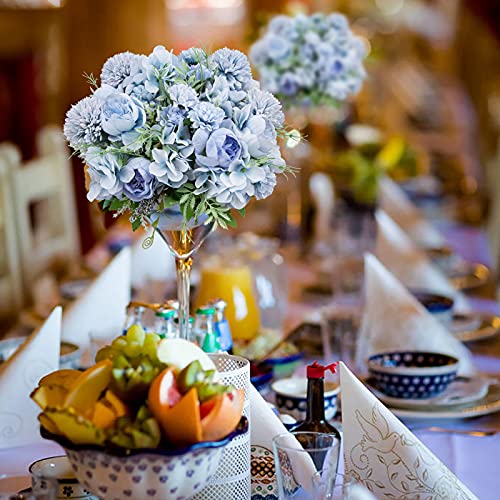 Artificial Flowers, 4 Packs Blue Fake Peony Silk Hydrangea Bouquet Decor Plastic Carnations Daisy Realistic Flower Home Office Party Decor Arrangements Wedding Decoration Table Centerpieces - color: 4 Pack Blue Fake Flower