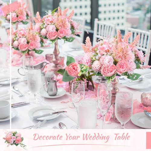 Zeyune 8 Pcs 13.4 Inch Artificial Flowers Bouquet Fake Silk Flowers Faux Bouquet Hydrangea Bouquets for Wedding Birthday Table Centerpieces Home Office Decoration (Peony,Pink) - color: Pink, size: Peony