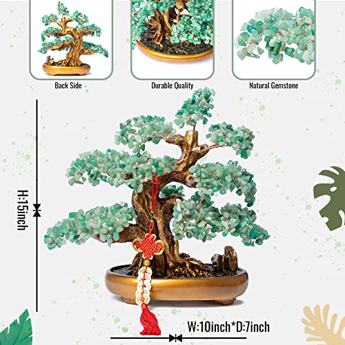 Green Aventurine Gemstone Crystal Bonsai Tree of Life Large Feng Shui Money Chakra Tree for Luck and Wealth Desk Decoration(1,251 Gem Count) - color: Green Aventurine