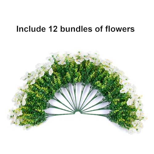 HyeFlora Artificial Flowers for Outdoors Fake Plants Outside Decoration, 12 Bundles Silk White Morning Glory UV Resistant Look Real Faux Flowers for Planter Front Door Porch Patio Yard Gardens Balcony - color: White
