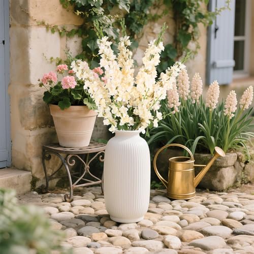 IPOPU 43.3" Delphinium Artificial Flowers 5PCS Faux Delphinium Flowers Larkspur Long Stem Artificial Flowers for Wedding Table Centerpieces Home Garden Decor(Champagne) - color: Champagne
