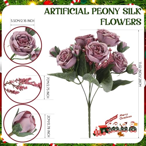 Geosar 8 Bundles Artificial Peonies Flowers Fake Silk Peony Bouquet Faux Peonies Flowers Bulk for Decoration Vase Floral Arrangements Wedding Party Table (Wine Red,Gray) - color: Wine Red, Gray
