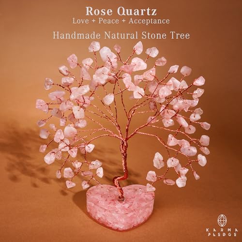 Rose Quartz Crystal Tree of Life Birthday Gifts for Women, Girls Friends, Handmade Chakra Healing Crystals Tree for Home Office Decor, Positivity, Good Luck, Money, Unique Gifts for Her Mom, Sister - color: Orgone Heart Base Rose Quartz Crystal Tree