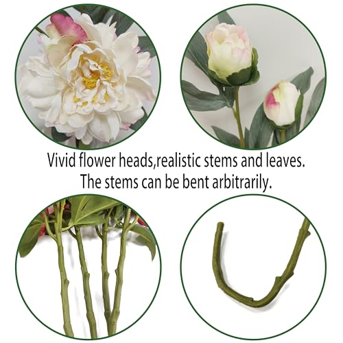 Ivory White Peonies Artificial Flowers,4 Pcs Fake Silk Peonies with Stems Real Look,Peony Bush for Home Decor (4, Ivory White) - color: White