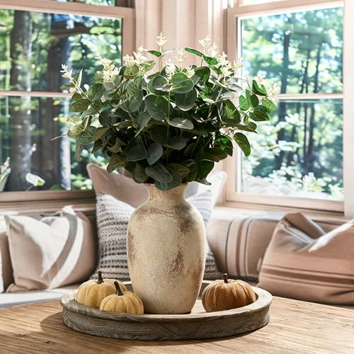 Ceramic Vintage Flower Vase Home Decor, 8.38" Rustic Terracotta, Antique Vase for Table, Living Room, Shelf, Mantel Decoration, Farmhouse- Brown - color: Natural Brown- 8.38"