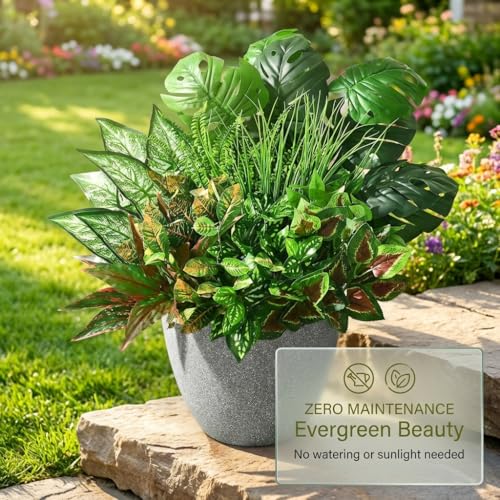 Waipfaru Artificial Plants Outdoor UV Resistant, Realistic Fake Plants Artificial Greenery, Large Bunches Faux Plants for Indoor Outdoor Porch Patio Garden Spring Summer Home Decor (Large 10pcs) - color: Monstera Deliciosa, size: 10 Bundles