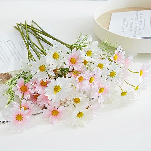 NatureMan Artificial Flowers 12 Bundles Artificial Silk Daisy UV Resistant Outdoor Fake Wildflowers with Stems Daisy Arrangements for Home Hotel Office Garden Decoration (White, Pink) - color: White, Pink