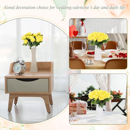 Hotop 40 Pcs Rose Artificial Flowers Bulk with Long Stem,Realistic Silk Fake Roses Bouquet for Home Wedding Centerpieces Party Table Decoration Valentines Gifts(Yellow) - color: Yellow