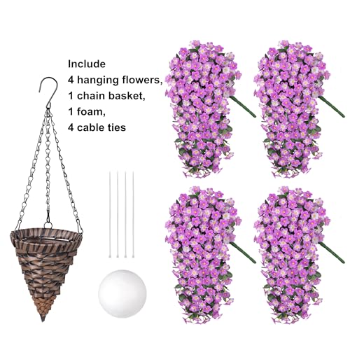 HyeFlora Artificial Fake Hanging Flowers with Basket for Outdoor Decoration,UV Resistant Faux Silk Daisy Flowers Light Fuchsia Orchid Vines in Planter Realistic Hanging Baskets for Home Porch Garden - color: Fuchsia+light Fuchsia Daisy