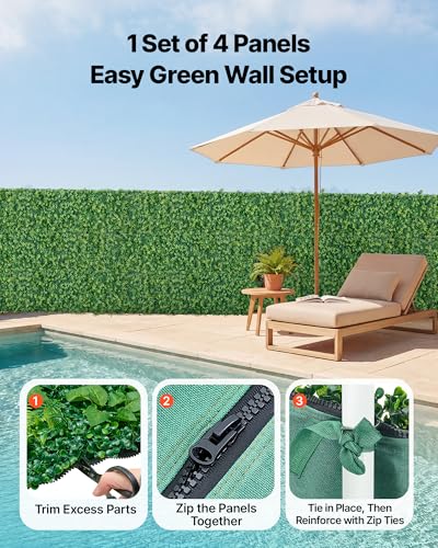 VEVOR Artificial Plant Wall, 4 PCS, Each Panel 2 x 8 ft Artificial Boxwood Panels, Sun Protection Greenery Backdrop Privacy Hedge Fence, Fake Grass Screen for Wedding, Indoor,Outdoor Garden Mixed Leaf - color: Mixed Leaf, size: 2×8 FT 4P