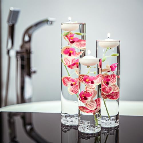 Artificial Orchid Floating Flower for Table Centerpieces Glass Cylinder Vase Fillers Floating Candles Fake Ice Cubes Peach Set for Wedding Party Pool Bar Restaurant Festival Decoration - color: Pink 2