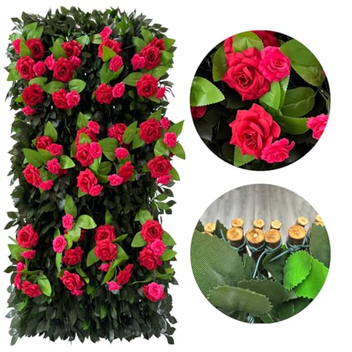 Sumery Expandable Fence Privacy Screen for Balcony Patio Outdoor,Decorative Faux Ivy Fencing Panel,Artificial Hedges (Single Sided Leaves) (1, Branches -Red Rose) - color: Branches -Red Rose