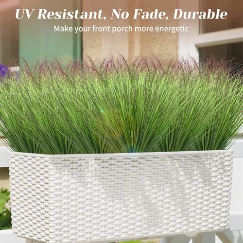 10 Bundles Fake Grass Plants Artificial Plants Outdoor Faux Plants Tall Shrubs Wheat Grass Greenery Stems UV Resistant Onion Grss For Outside Planters Indoor Room Vase Home Decor（Green Red Tail） - color: Green Red Tail, size: 10-Pack