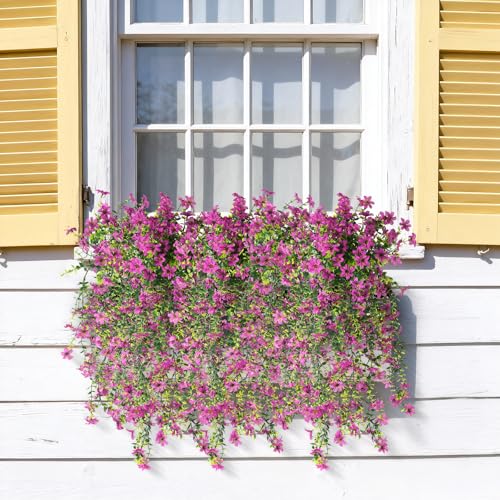 ZFProcess Artificial Hanging Flowers for Outdoors, 2 Pcs Fake Hanging Plant Spring Summer Decor, UV Resistant No Fade Realistic Faux Flower for Front Door Porch Planter Patio Garden Yard(Purple) - color: Purple