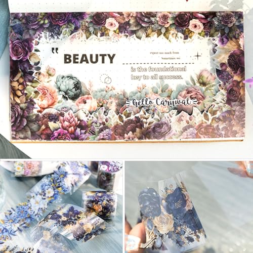 6Rolls Washi Tape Set Scrapbook Supplies,Flower Adhesive Tape Washi Stickers Flowers Plant Decorative Tape Scrapbook Tape Vintage Floral Wide Washi Tape Stickers Scrapbook Stickers Journaling Supplies