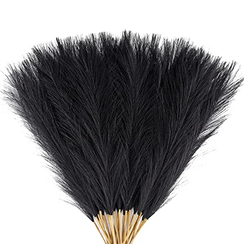 Black Pampas Grass Small, 30 Pcs 17" Faux Pampas Grass Short Decor, Pompas Grass Flower Arrangement and Vase Filler for Boho Home Wedding Decoration - color: Black, size: 17'' Tall