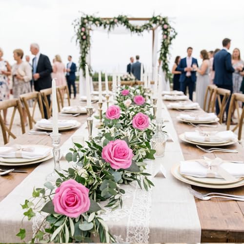25PCS Pink Roses Artificial Flowers 3.94" Large Silk Roses with Stems Real Look Artificial Roses for Wedding Table Centerpieces Arrangement Home Decor(Pink) - color: Pink