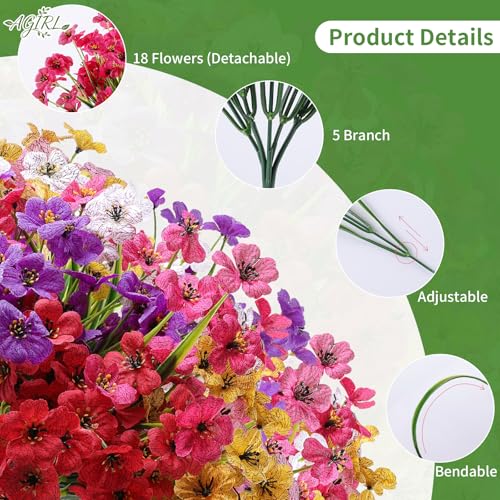 AGIRL 24 Bundles Artificial Flowers for Outdoor,Fake Flowers No Fade Plastic Faux Plants for Decoration Hanging Planters Outdoor&Indoor Garden Patio Porch Window Party Farmhouse - color: Mix 6 Colors, size: 24