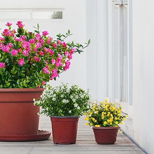 6 Bundles Artificial Flowers, Fake Artificial Greenery UV Resistant No Fade Faux Plastic Plants for Wedding Bridle Bouquet Indoor Outdoor Home Garden Kitchen Office Table Vase(Pink) - color: Pink