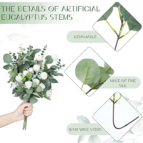 Giegxin 180 Pcs 3 Kinds Mixed Artificial Eucalyptus Leaves Stems Bulk Silver Dollar Leaves Picks Dried Eucalyptus Bundle Faux Spray for Wedding Vase Bouquet Floral Arrangement (Green) - color: Green