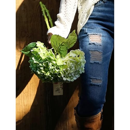 FiveSeasonStuff Real Touch Silk Hydrangea Flowers, 2 Large Long Stem Artificial Flowers for Floral Arrangements (Mixed Spring Green & Paris Green) - color: Mixed Spring Green + Paris Green