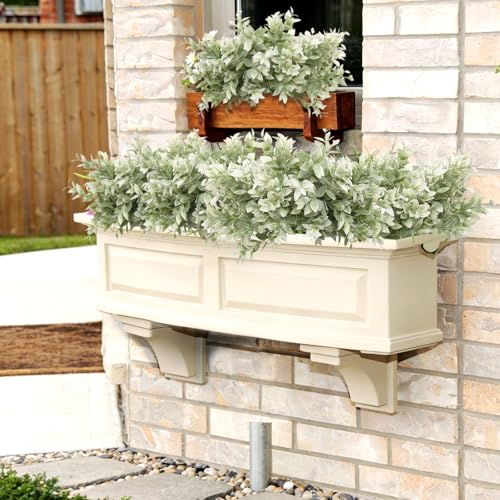 6 Bundles Artificial Greenery Stems, 14.5" Fake Lucky Bamboo Leaves Faux Outdoor Plants UV Resistant Plastic Shrubs for Outside Home Garden Wedding Patio Porch Farmhouse Pathway Indoor Decorations - color: White