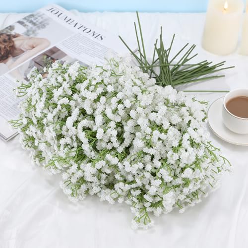 30 Pcs Babys Breath Artificial Flowers, 17.7" Real Touch White Gypsophila Bouquet, Fake Baby Breath Bulk for Wedding Centerpieces, Party, DIY Floral