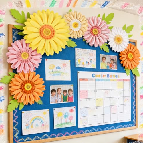 SUNBEAUTY Paper Flowers Decorations for Wall 3D Giant Daisy Artificial Flowers Bulletin Board Decoration Floral Paper Flowers Hanging for Spring Classroom Office Decor Wedding Baby Shower Garden Party - color: Daisy Paper Flowers