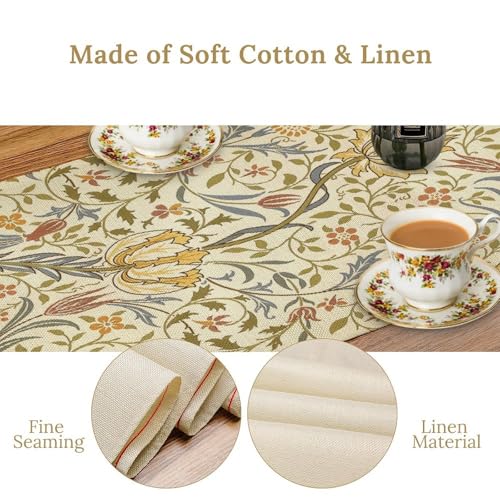 William Morris Style Table Runner for Table Decor, Art Vintage Botanical Flower Rustic Floral Printed for Kitchen Dining Room Living Room Farmhouse Party Holiday Decorate 13" x 48" - color: William Morris_19, size: 13"W x 36"L (Pack of 1)