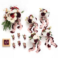 Ling's moment Wedding Artificial Flowers Package, Bridal Bouquet, Bridesmaid Bouquets, Boutonniere for Men, Rose Petals.Burgundy Blush - color: Red-burgundy & Blush