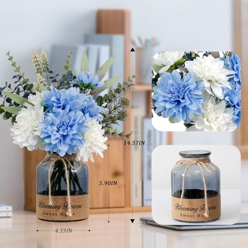 Leftover Fake Flowers in Vase,Artificial Flowers in Vase,Table Centerpieces for Dining Room,Flower Centerpieces for Tables,Faux Flowers for Kitchen Decor,Coffee Table Decor… - color: Light Blue