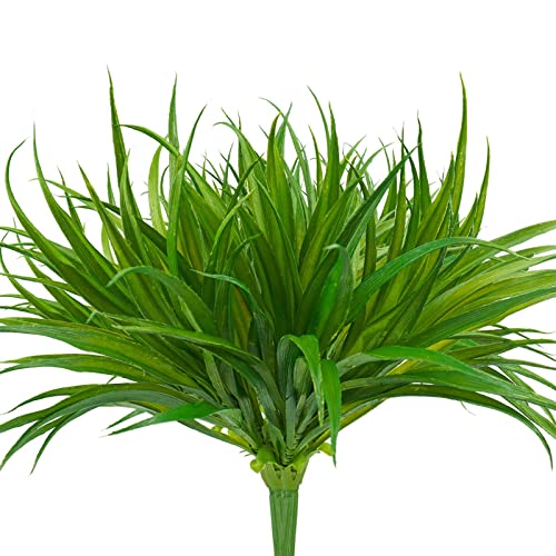 6Pcs Artificial Grass Fake Plants 17.3in 16 Leaves Outdoor Fake Grass UV Resistant Greenery Plastic Plants for Home Window Garden Office Patio Hanging Planter Pathway Front Porch Décor - color: Green, size: 6 Pcs