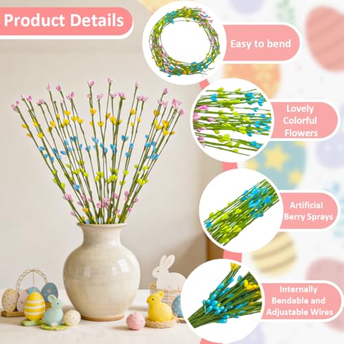 36 Packs Artificial Easter Flower, Colorful Egg Berries Decorations, Spring Flower Farmhouse Floral Decor Artificial Berry Stems for Vase - color: Easter