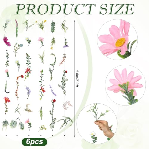 XunYee 6 Pcs 35.4 ft Flower Garlands Artificial Wildflower Vines Floral Hanging Backdrop Fake Flower Garlands Faux Silk Wildflower Vine for Wedding Bridal Shower Home Garden Wall Arch Decor(Spring) - style: Wildflower
