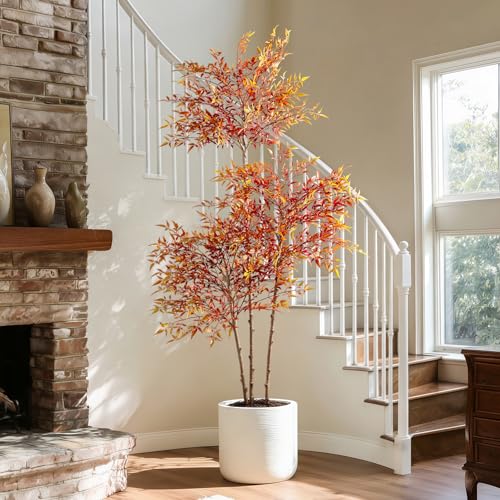 Large Artificial Tree Big Faux Bamboo Plant Indoor Outdoor Realistic Floor Plants Fake Nandina Trees Plastic plantas for Home Living Room Corner Office Patio Porch Bonsai Decor Housewarming Gift - color: Red, size: 5ft 7in