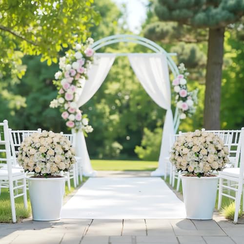 24" Artificial Potted Flowers Faux Beige White Peonies for Outdoor | Set of 2 UV Resistant Silk Fake Outdoor Plants & Flowers in Cement Pots for Outside Front Porch Home Indoor Decor - color: White, size: 24" Luxury Peony