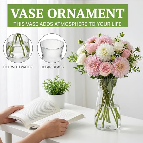 8 inch Flower Vase,Set of 2 Glass Vases for Flowers,Clear Glass Flower Vase for Centerpieces Table,Flower Bouquet Decoration,Wedding Decor Gift,Birthday,Living Room,Dining Table - color: Clear