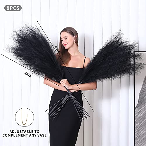 8 Pcs 45 inch Tall Faux Pampas Grass Decor, Large Artificial Black Pompous Grass Bulk, Long Fake Pompas for Floor Vase Filler, Wedding, Baby Shower, Home and Boho Decor (Black) - color: Black