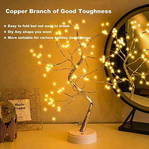 OURBAOFU 20” 108LED Fairy Sparkly Tree Lamp with Remote Control, USB&3AA Powered 8 Modes, DIY Bonsai Artificial Tree Lights, Fairy Spirit Tree Light for Bedrooms Desktop Christmas (Warm White) - color: Warm White, size: 108LED with Remote