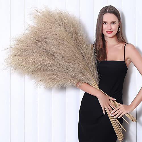 Wertuirk 8 Pcs 45 inch Tall Faux Pampas Grass Decor, Large Artificial Brown Pompous Grass Bulk, Long Fake Pompas for Floor Vase Filler, Wedding, Baby Shower, Home and Boho Decor (Brown) - color: Brown