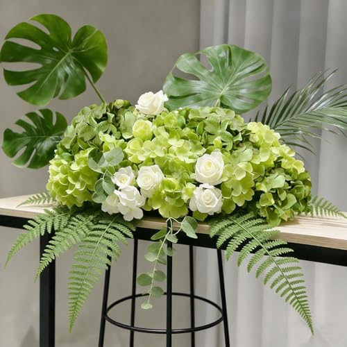 Hydrangea Artificial Flowers, 20 Pcs Green Hydrangea Artificial Flowers Bulk, Faux Hydrangea Flowers for Outdoor, Fake Silk Hydrangea Flowers with Stems for Wedding Decoration Decor - color: Green Mix, size: 20 Pcs