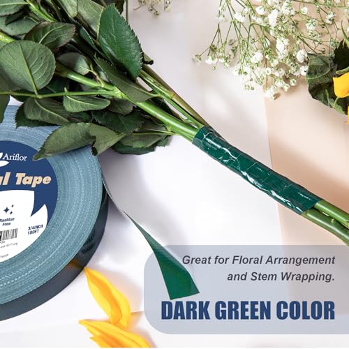 Green Floral Tape - Flower Wrap Adhesive Tape Bouquet Stem Wrapping and Floral Crafts, Wedding Bouquet Tape - 3/4 inch Wide and 180 FT Long - size: 3/4inch