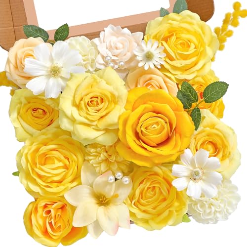Serwalin Yellow Flowers Artificial, Silk Fake Roses Flowers, Faux Flowers for DIY Wedding Bouquets Cake Decoration Baby Shower Centerpieces Floral Arrangements Party Decor - color: A Yellow, size: Square