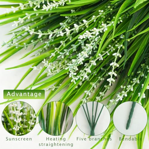 10 Pcs Artificial Plants Outdoor, UV Resistant Fake Outdoor Flowers Plants Faux Plastic Monkey Grass for Outside Front Porch Garden Window Box Home Office Planters Desk Decor (White) - color: White, size: 10pcs