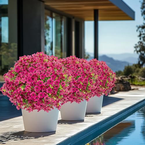 AXYLEX Artificial Flowers for Outdoors, 16 Bundles Fake Plants (Red) | UV resistant faux plastic flowers, no fade artificial greenery – garden, patio, porch & home - color: Red