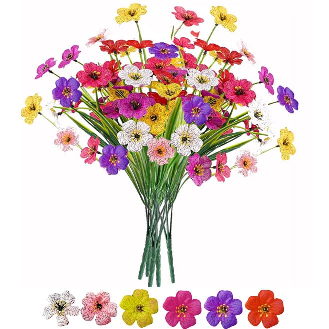 6Bundles Artificial Flowers for Indoor,No Fade Fake Plastic Flowers Faux Plants for Decoration Hanging Planters Garden Porch Window Box Home Wedding Farmhouse (Small Flower)