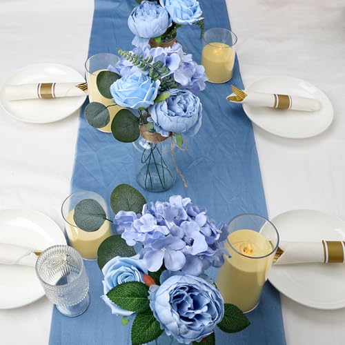 80Pcs Artificial Flowers Combo Set, Fake Silk Flowers Decor with Stems for DIY Roses Wedding Party Centerpieces Bridal Bouquets Cake Decorations Arrangements Indoor Outdoor(Blue) - color: Dusty Blue