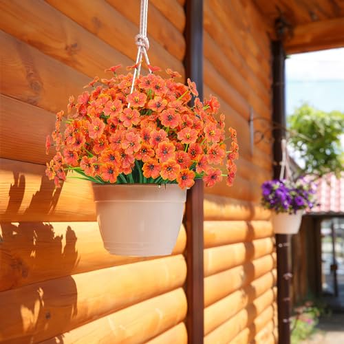 21 Bundles Outdoor Artificial Flowers UV Resistant Fake Silk Flowers No Fade Faux Plastic Plants Garden Porch Window Box Decoration(Orange) - color: Orange